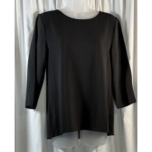Ann Taylor 3/4 Sleeves Split-Back Media Tunic, Sheer/Lined, Black, Sz: S, 80-55